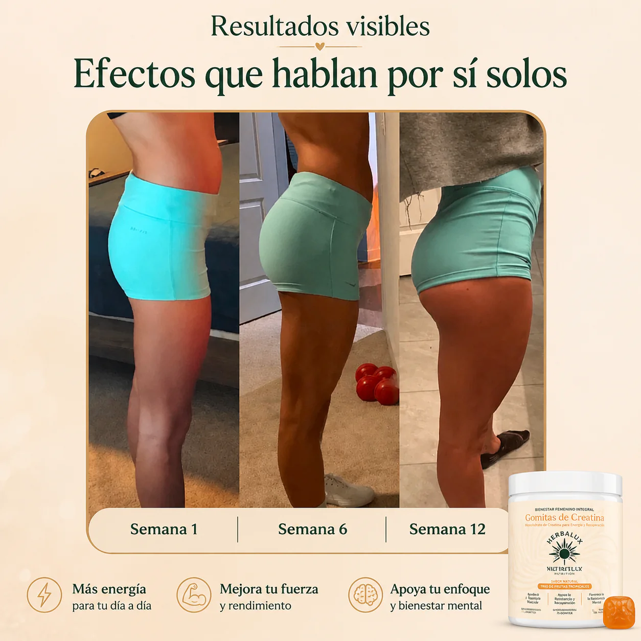 Creatina Gummies 5000mg — Fuerza, Recuperación y Definición Muscular | Herbalux®